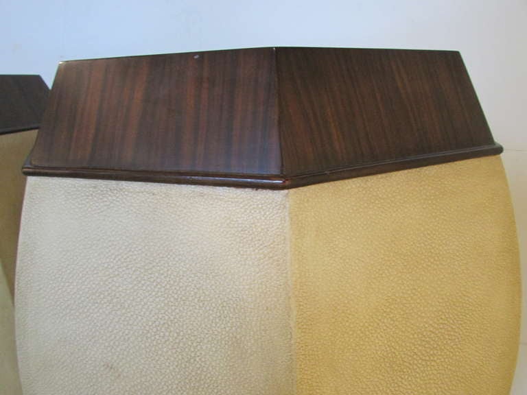 20th Century Shagreen Leather & Macassar Ebony Tabourets In The Manner Of Andre Groult