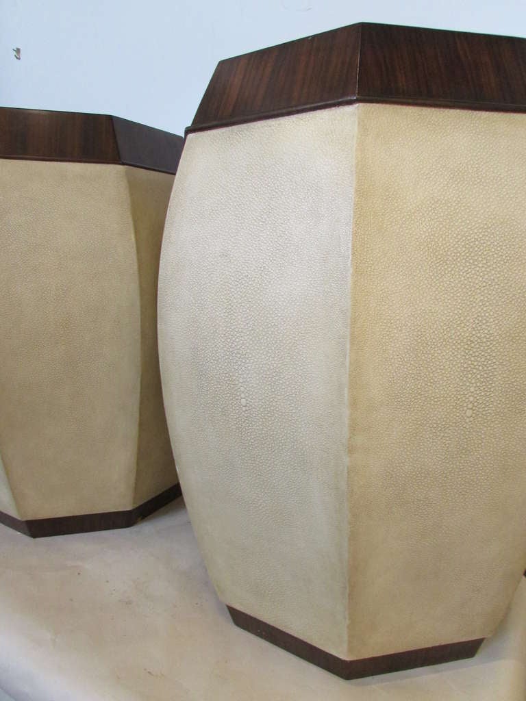 Shagreen Leather & Macassar Ebony Tabourets In The Manner Of Andre Groult In Excellent Condition In Rochester, NY