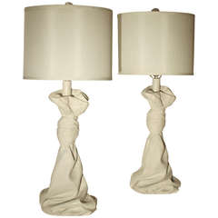 John Dickinson Style Plaster Drape Form Lamps