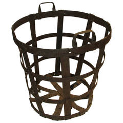 Vintage Large Strap Metal French Vintners Basket