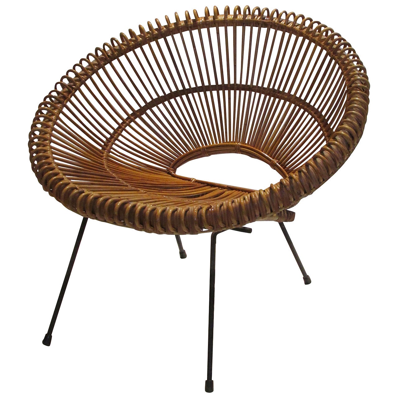 Italian 1950s Rattan Hoop Chair Attributed to Franco Albini