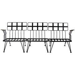 Retro Russell Woodard Modernist Wrought Iron and Wood Sectional