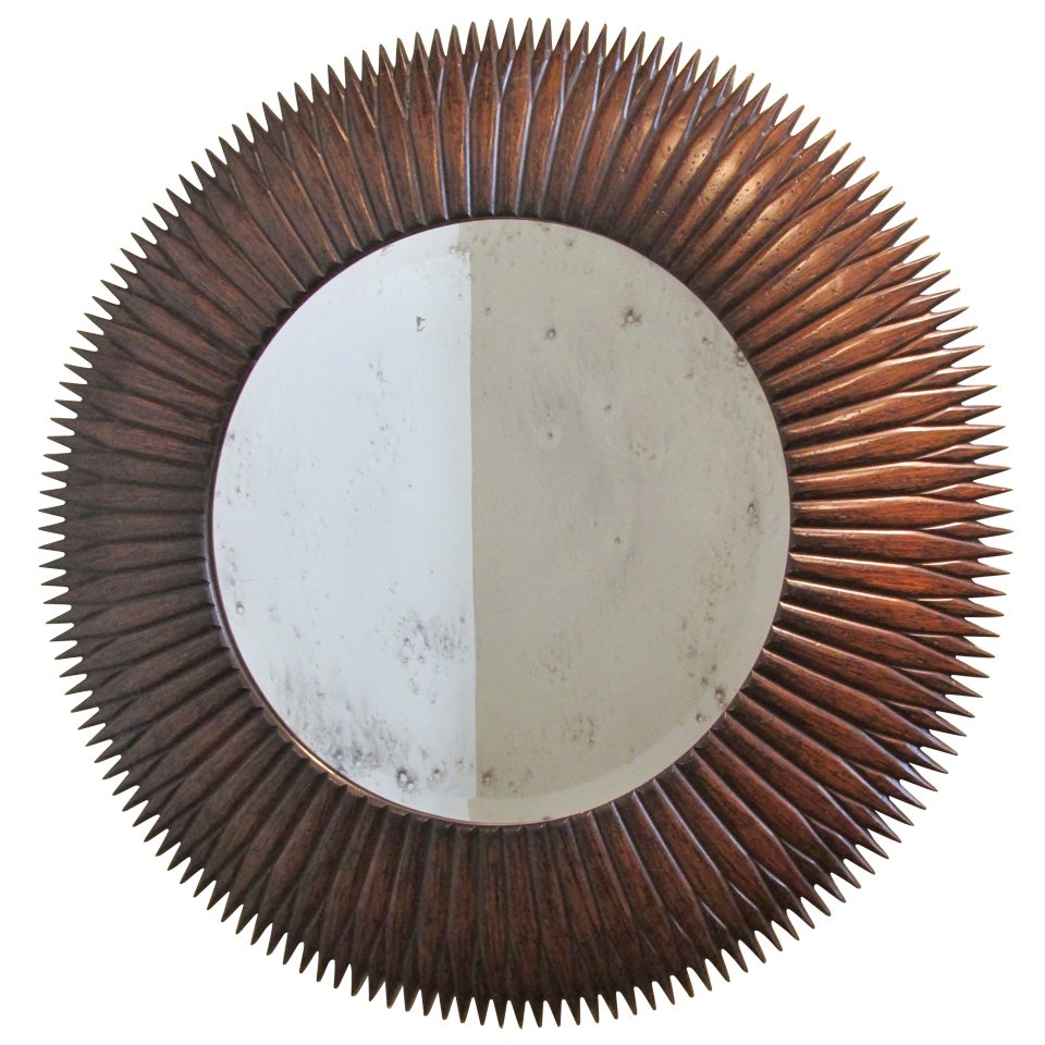 Carved Wood Sunburst Mirror - Made In Italy