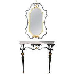 Iron Console and Mirror in the Style of Gilbert Poillerat