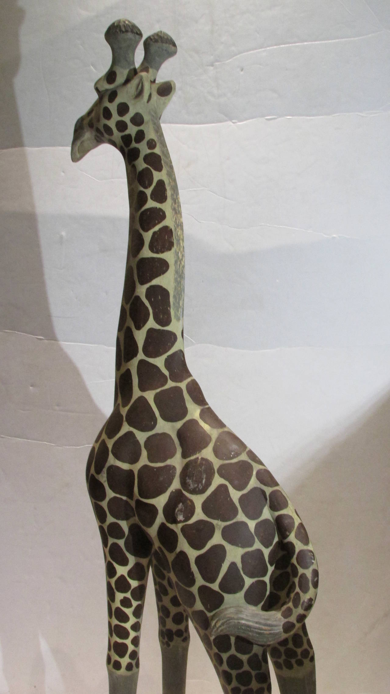 20th Century Large Wood Carved Giraffe 