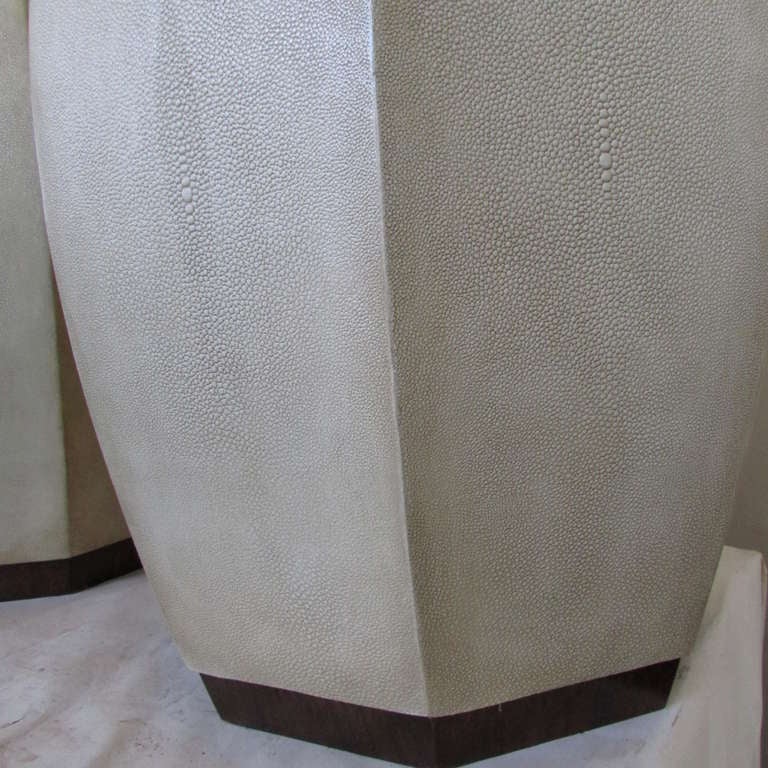 Art Deco Shagreen Leather & Macassar Ebony Tabourets In The Manner Of Andre Groult