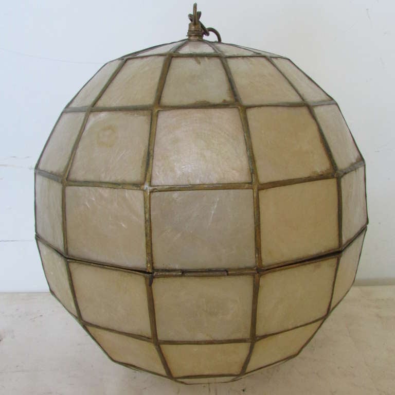 Mid-Century Modern Capiz Ball Pendant Chandelier