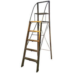 Used Wood and Steel American Industrial Library Ladder