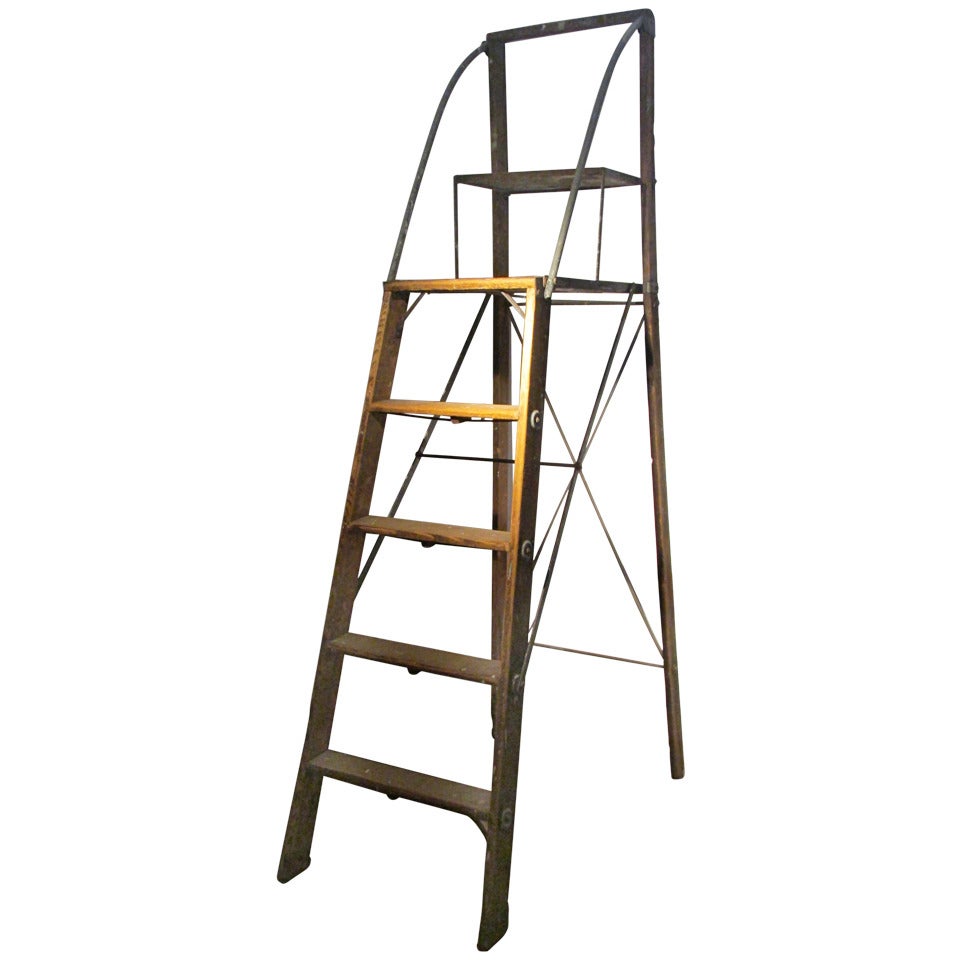 Wood and Steel American Industrial Library Ladder