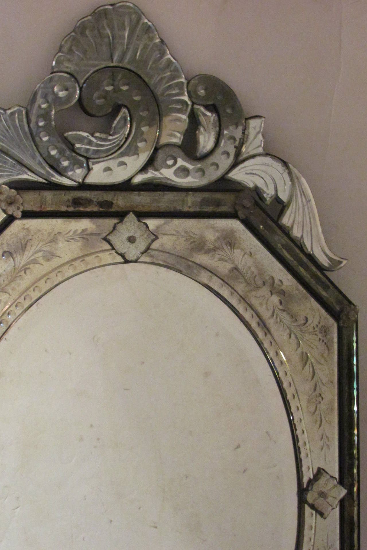 20th Century Octagonal Etched Venetian Mirror