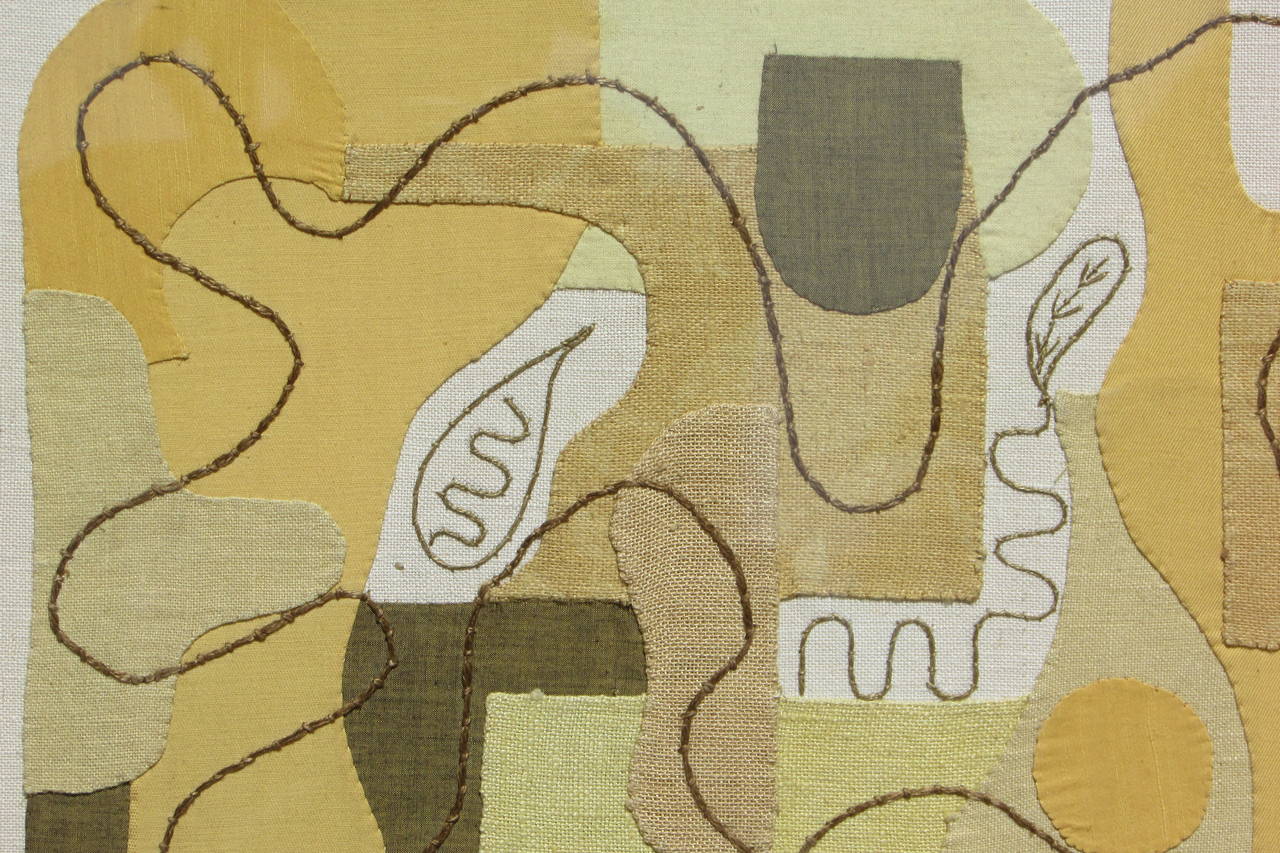 Mid-Century Modern Abstract Modernist Textile Applique Collage by Eve Peri 1948