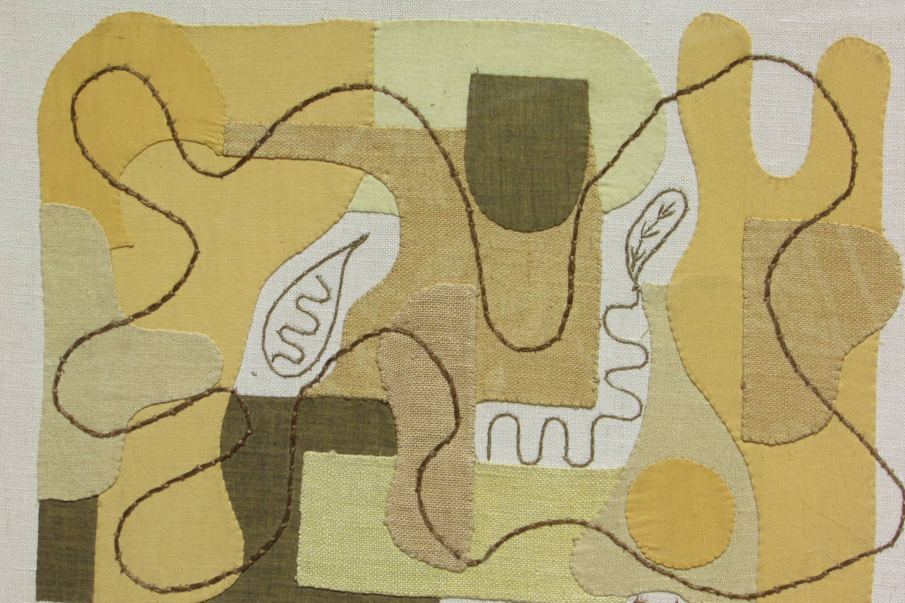 20th Century Abstract Modernist Textile Applique Collage by Eve Peri 1948