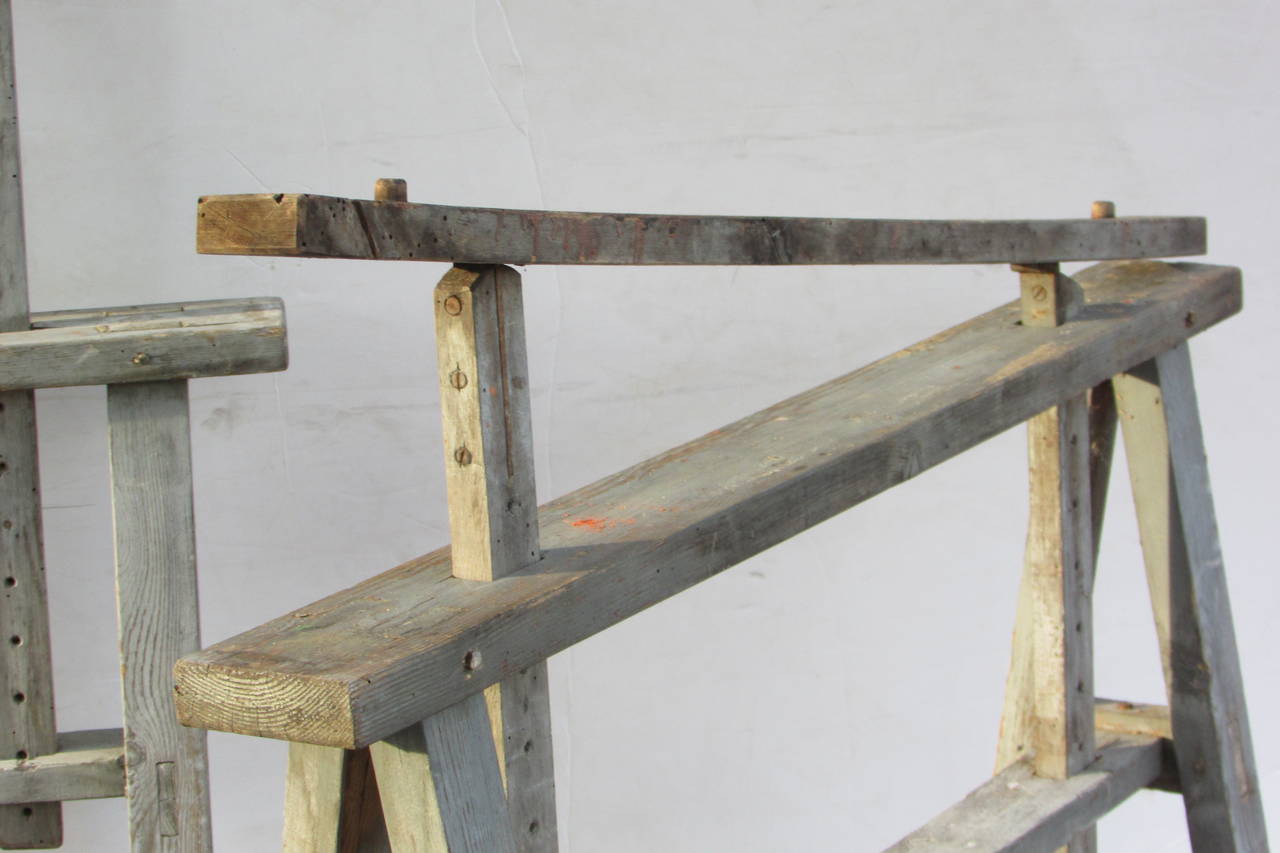 Rare Antique Adjustable-Height Wood Sawhorses In Good Condition In Rochester, NY