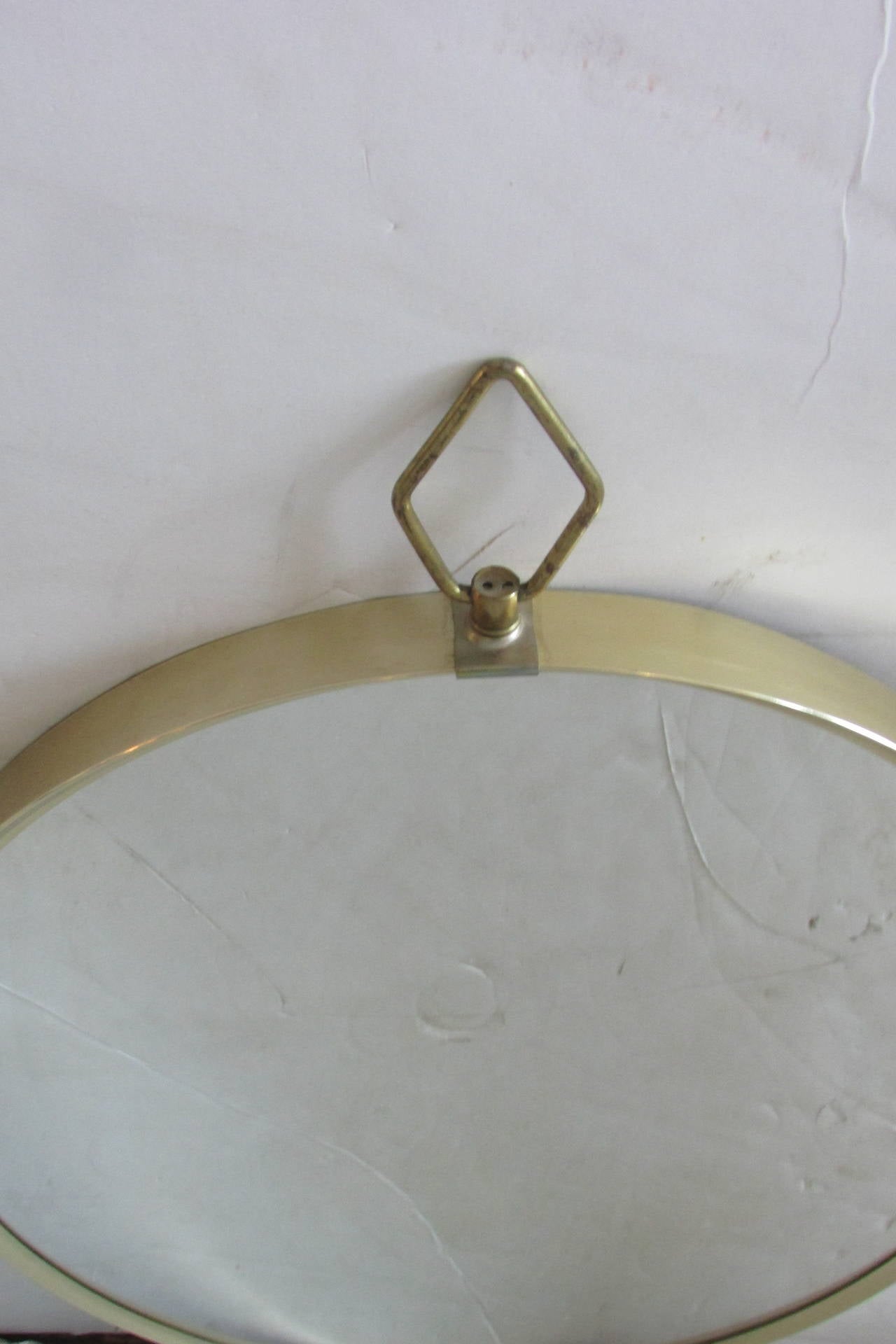 Brushed 1960s Modernist Oval Brass Mirror