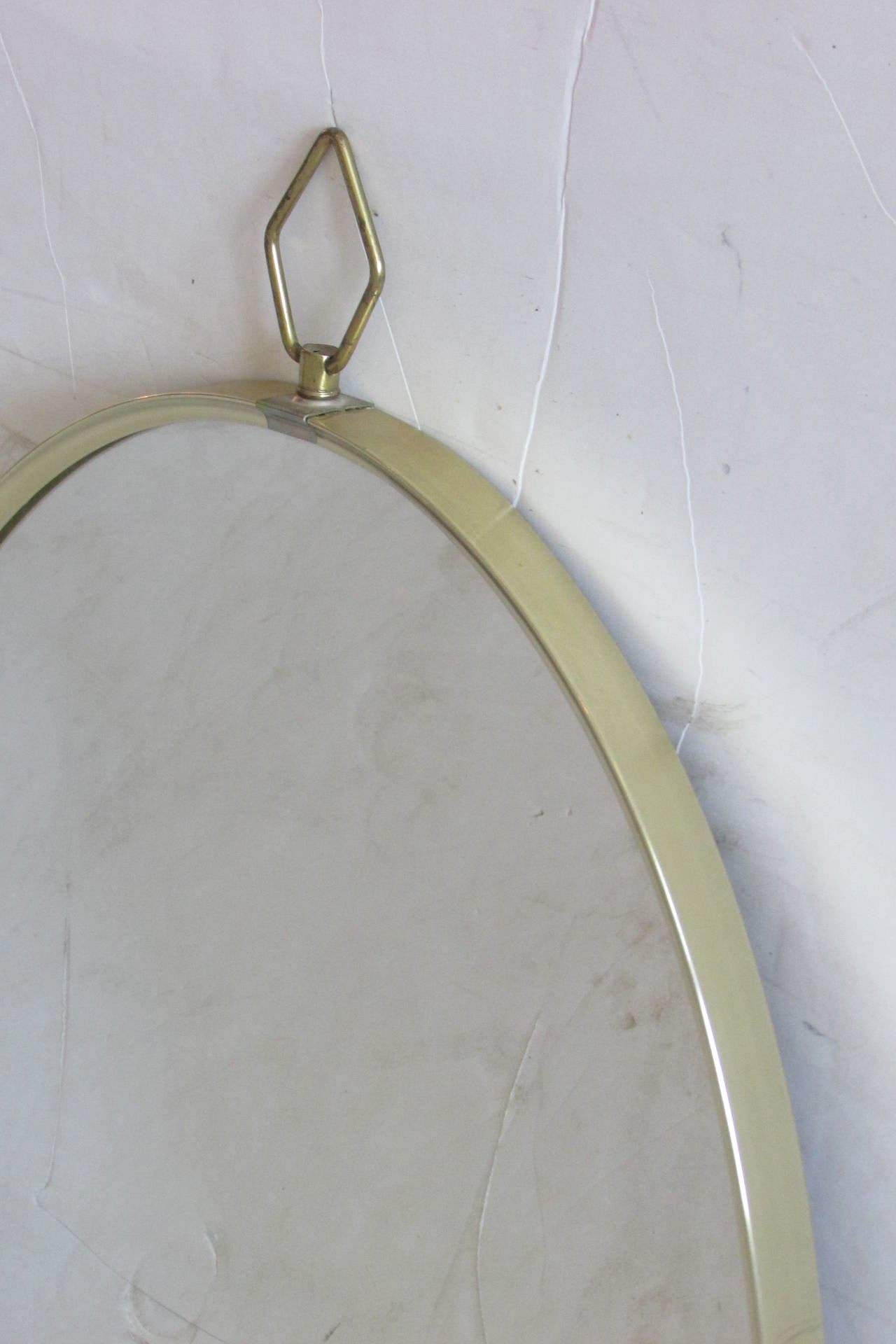 20th Century 1960s Modernist Oval Brass Mirror