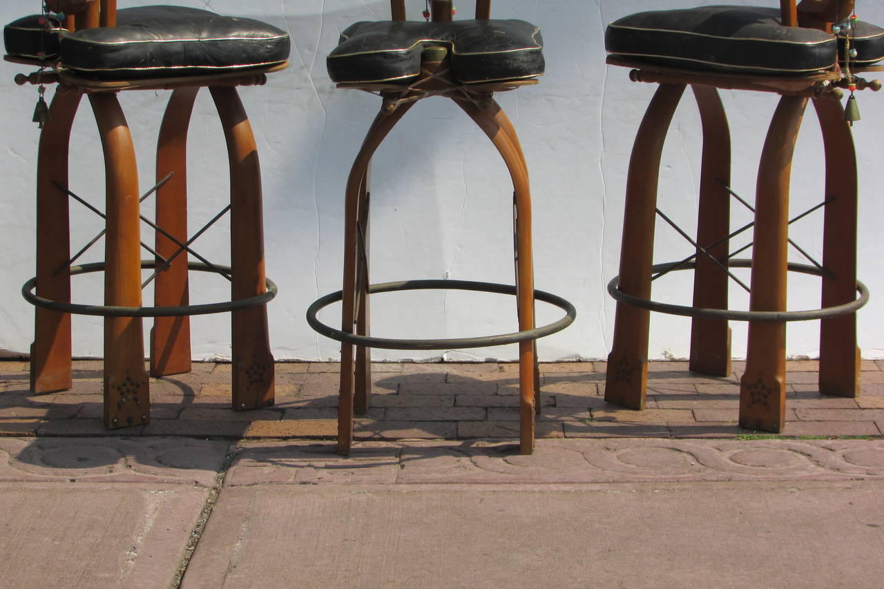 Vintage Moroccan Bar Height Camel Stools In Good Condition In Rochester, NY