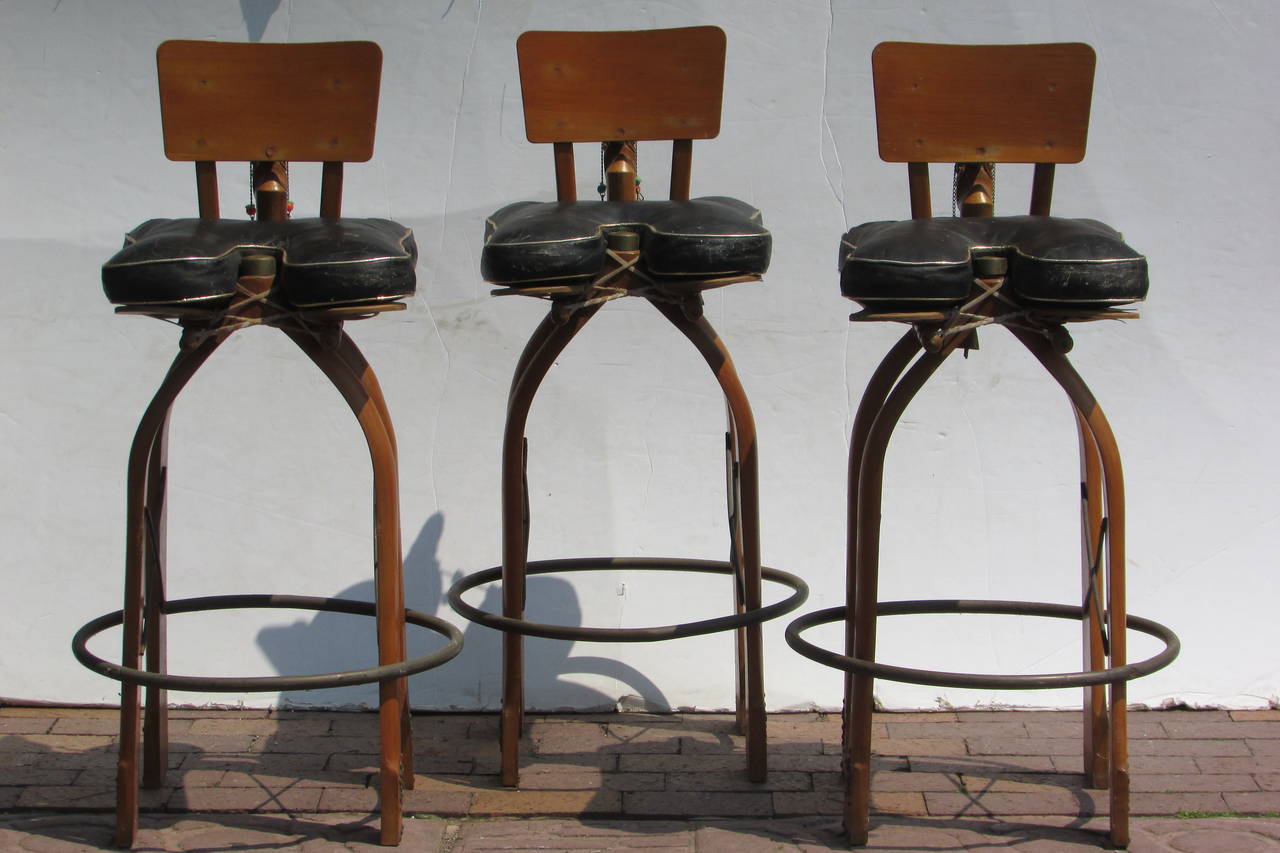 Vintage Moroccan Bar Height Camel Stools 3