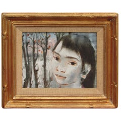 Portrait d'une jeune fille dans un paysage par Pierre Lavaranne