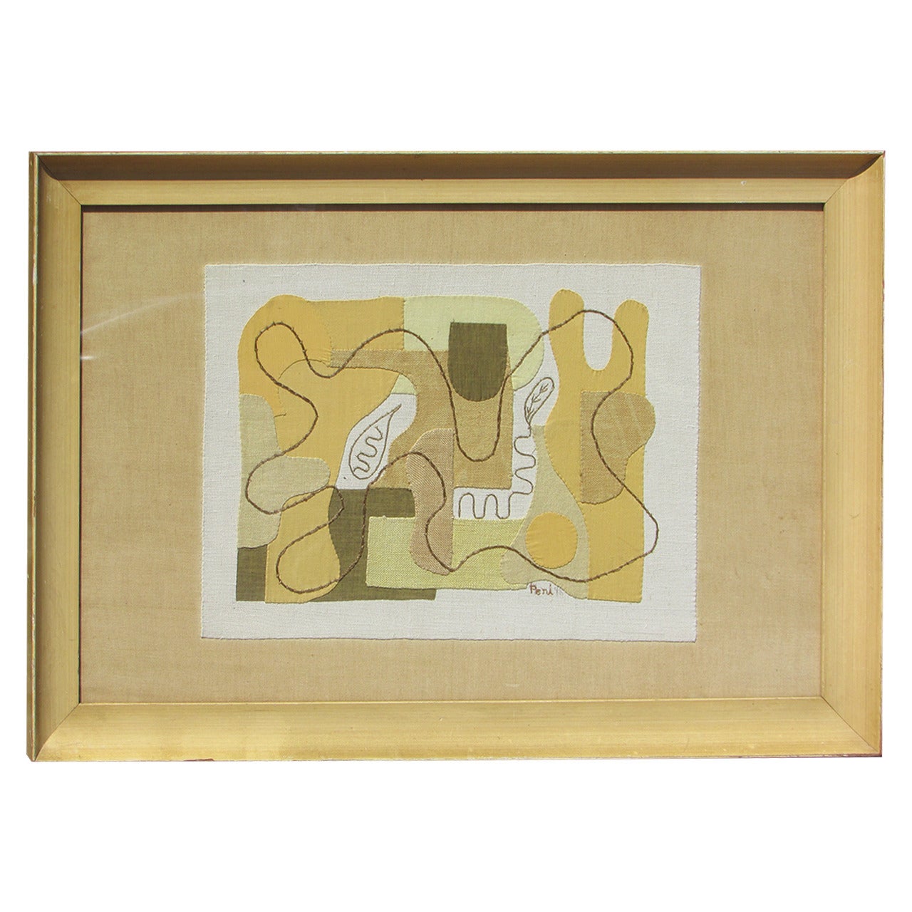 Abstract Modernist Textile Applique Collage by Eve Peri 1948