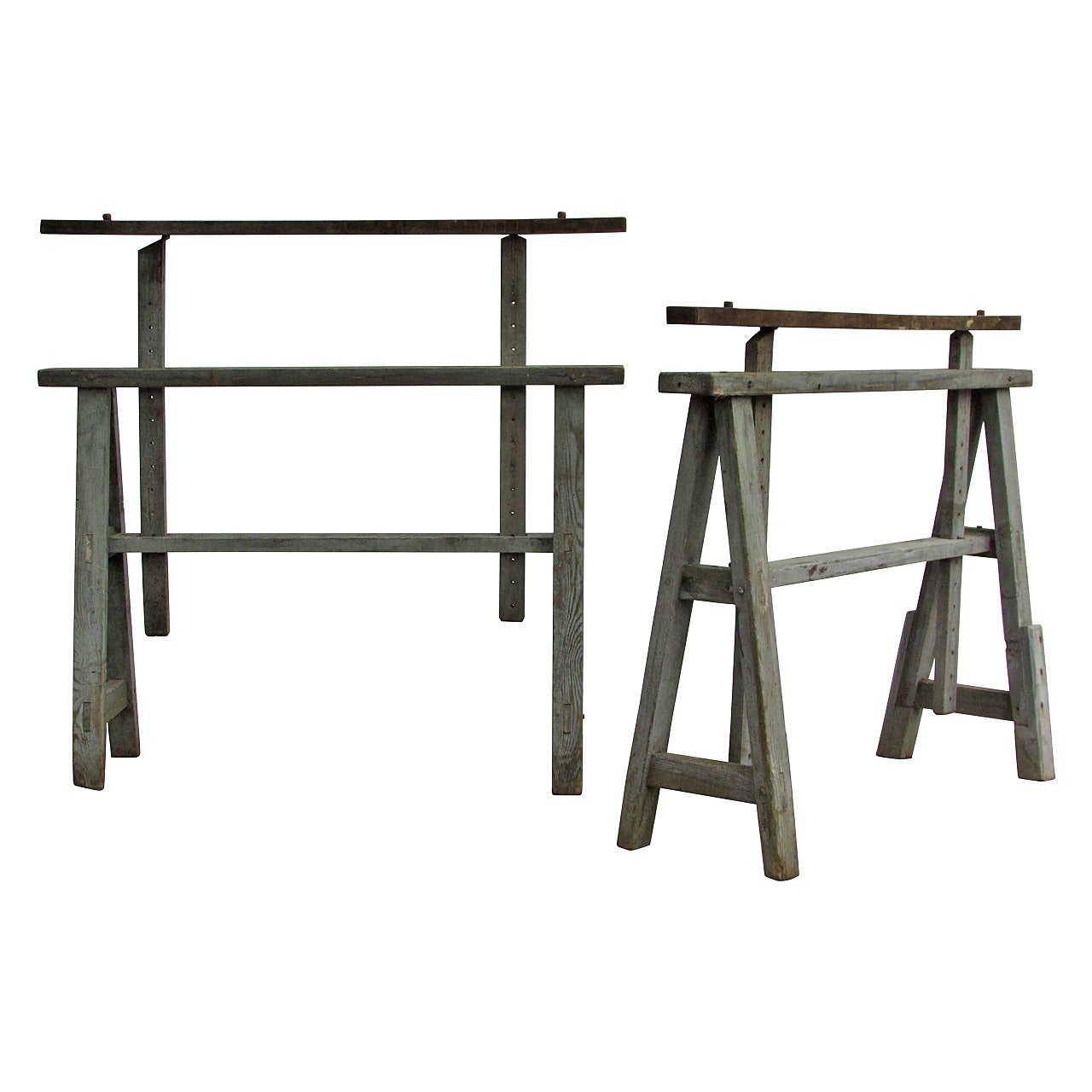 Rare Antique Adjustable-Height Wood Sawhorses