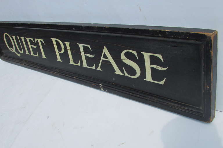 Mid-20th Century Antique Painted Wood Library Sign  - QUIET PLEASE -
