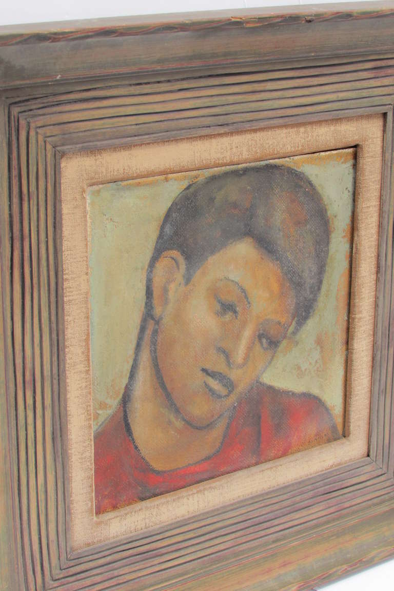 Mid-20th Century Painting of a Young Boy in the Style of Diego Rivera