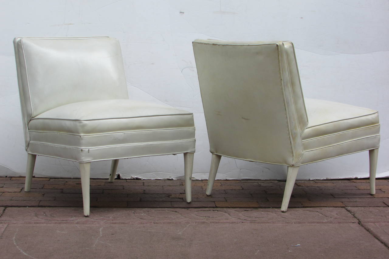 American White Leather Lounge Chairs Tommi Parzinger