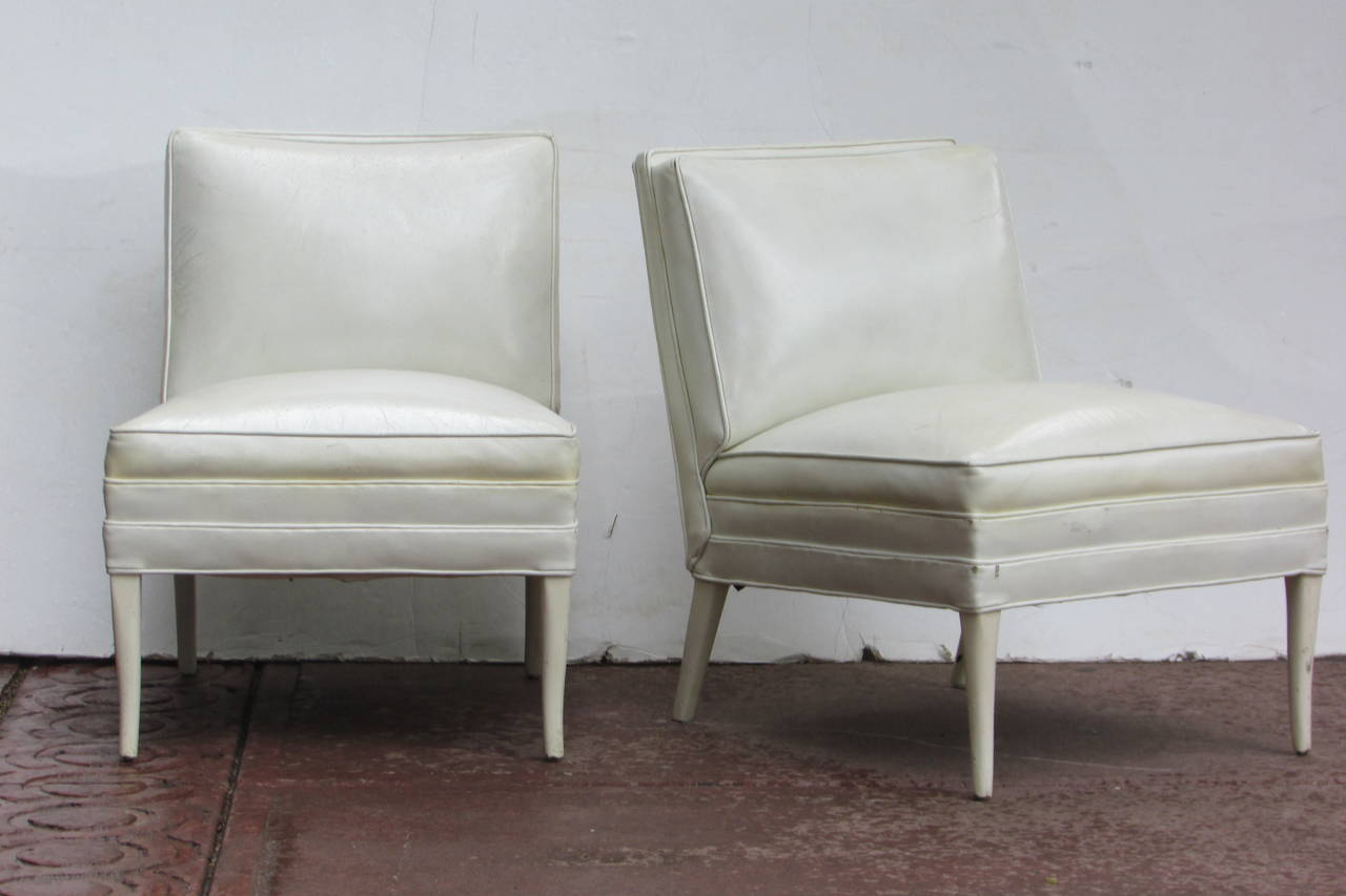 White Leather Lounge Chairs Tommi Parzinger 2