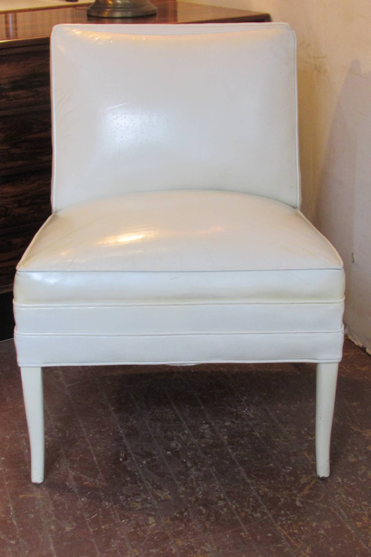 20th Century White Leather Lounge Chairs Tommi Parzinger