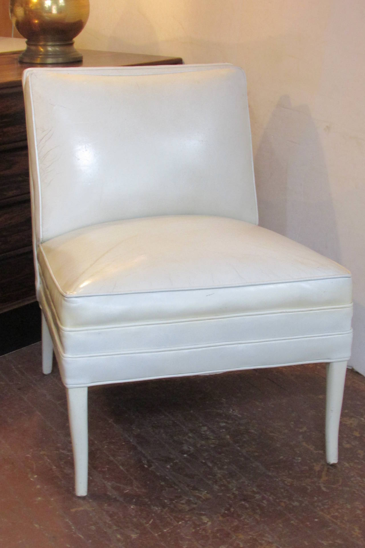 Lacquered White Leather Lounge Chairs Tommi Parzinger
