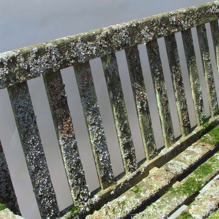 20th Century Teak Garden Bench With Moss & Lichen