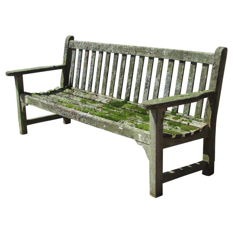 Teak Garden Bench With Moss and Lichen For Sale at 1stdibs