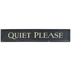 Antique Painted Wood Library Sign - QUIET PLEASE -