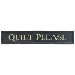 Antique Painted Wood Library Sign  - QUIET PLEASE -