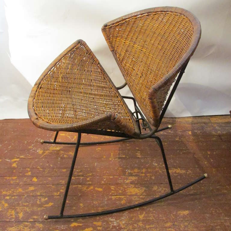 Modernist Wicker & Iron Rocking Chair In Good Condition In Rochester, NY