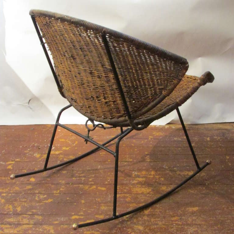 Modernist Wicker & Iron Rocking Chair 1