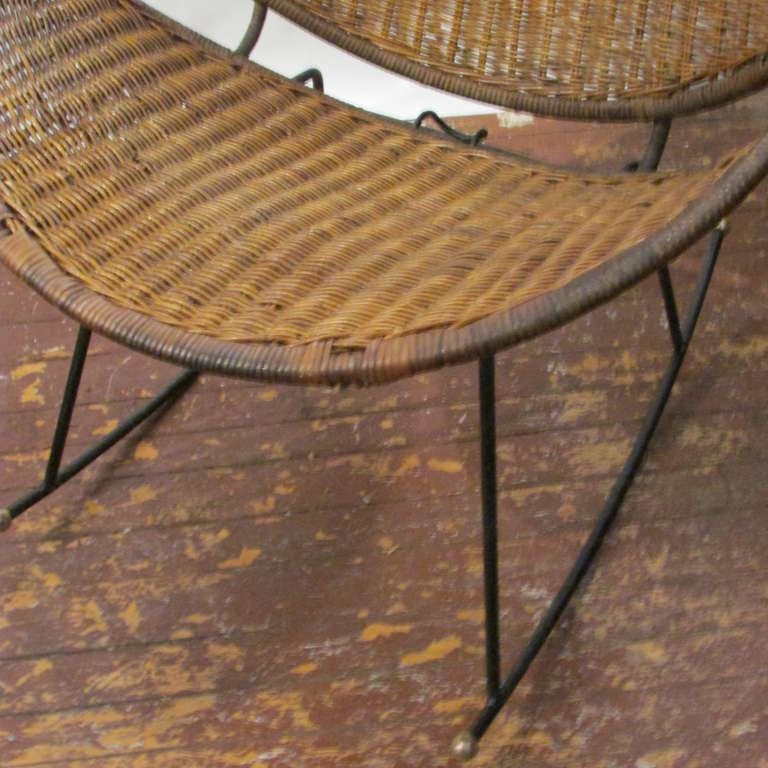 Unknown Modernist Wicker & Iron Rocking Chair