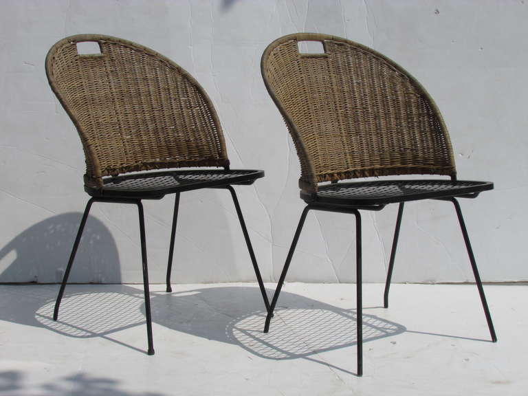 Mid-20th Century Salterini Iron and Wicker Chairs