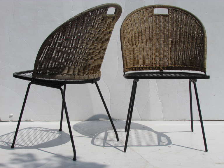 Salterini Iron and Wicker Chairs In Good Condition In Rochester, NY
