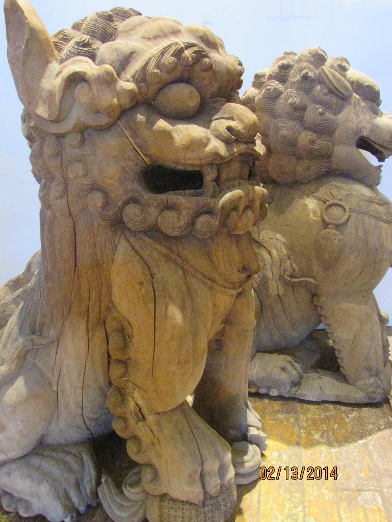 Chinese Palace Size Carved Wooden Foo Dogs