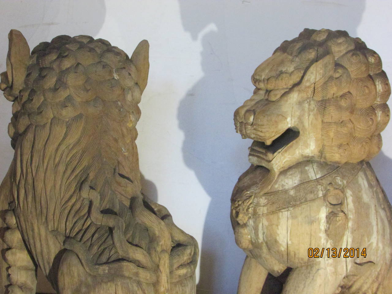 Palace Size Carved Wooden Foo Dogs In Good Condition In Rochester, NY