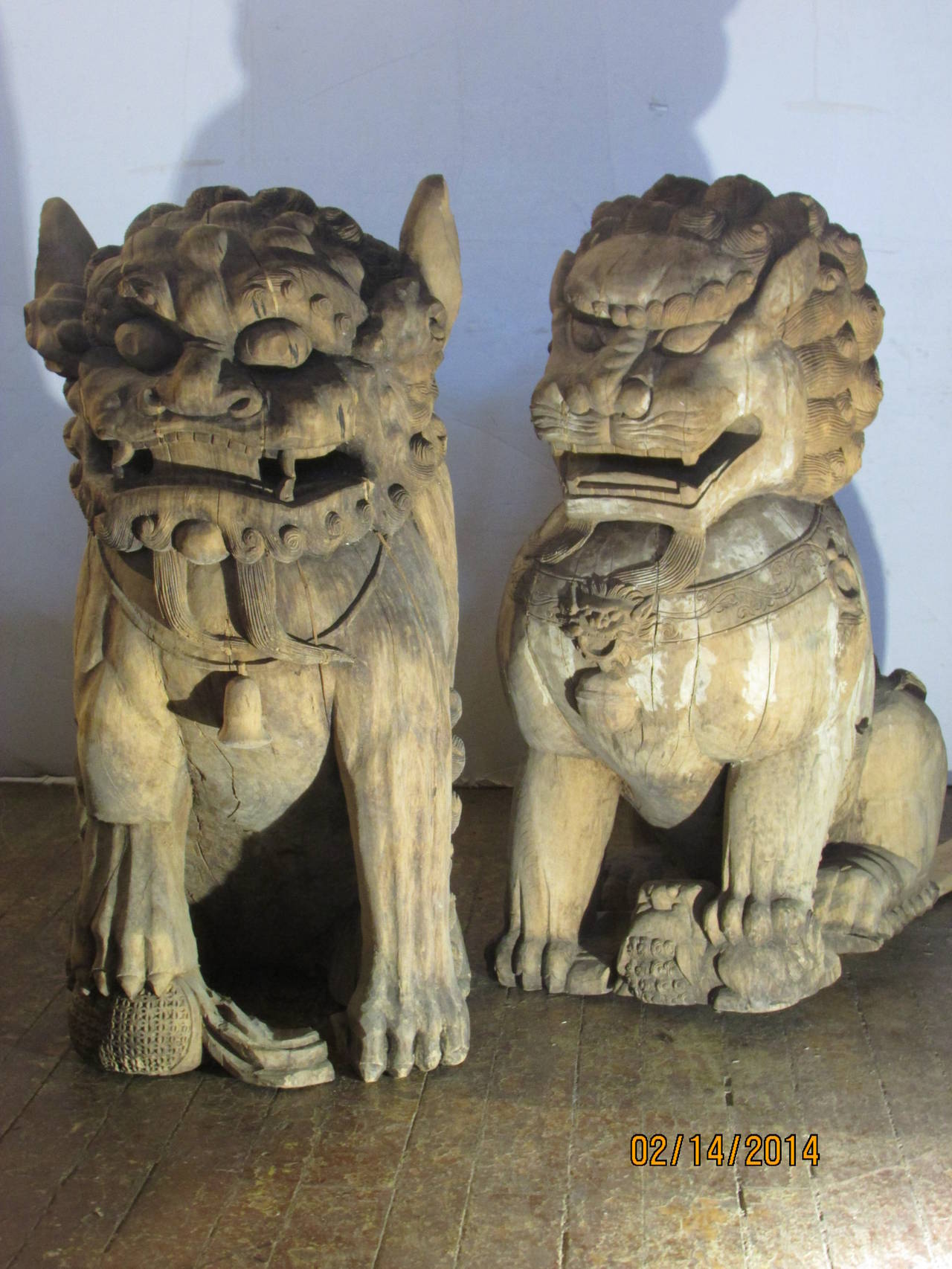 Palace Size Carved Wooden Foo Dogs 5