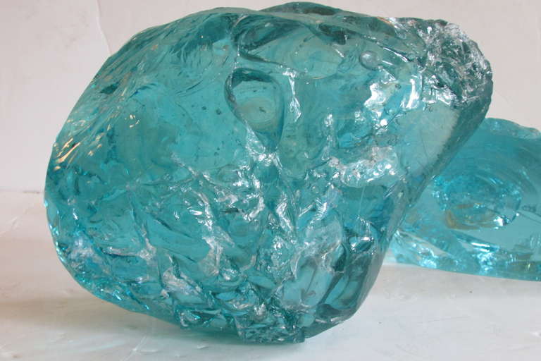 Four Large Aqua Chunk Glass Cullet In Excellent Condition In Rochester, NY