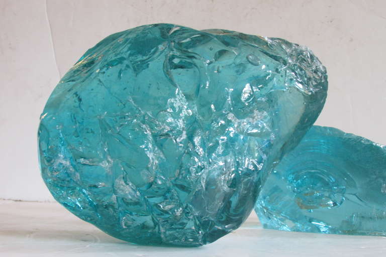 Four Large Aqua Chunk Glass Cullet 1