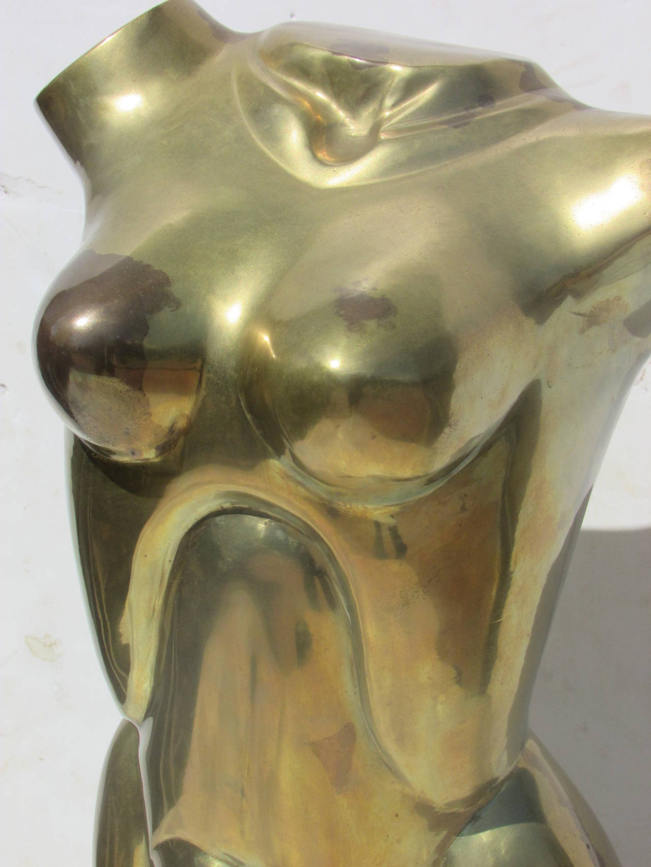 20th Century Large Brass Nude Female Torso Sculpture