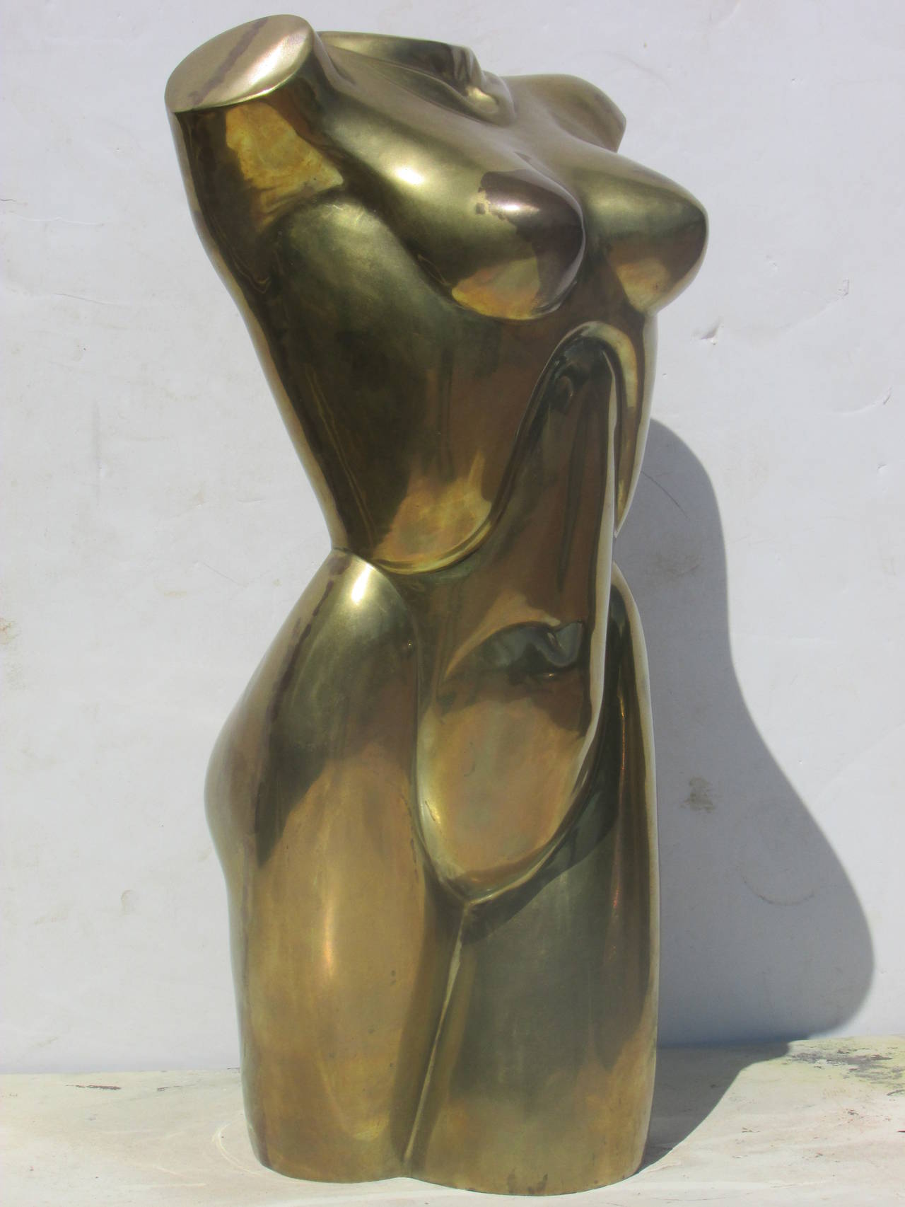 Cast Large Brass Nude Female Torso Sculpture