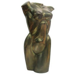 Large Brass Nude Female Torso Sculpture