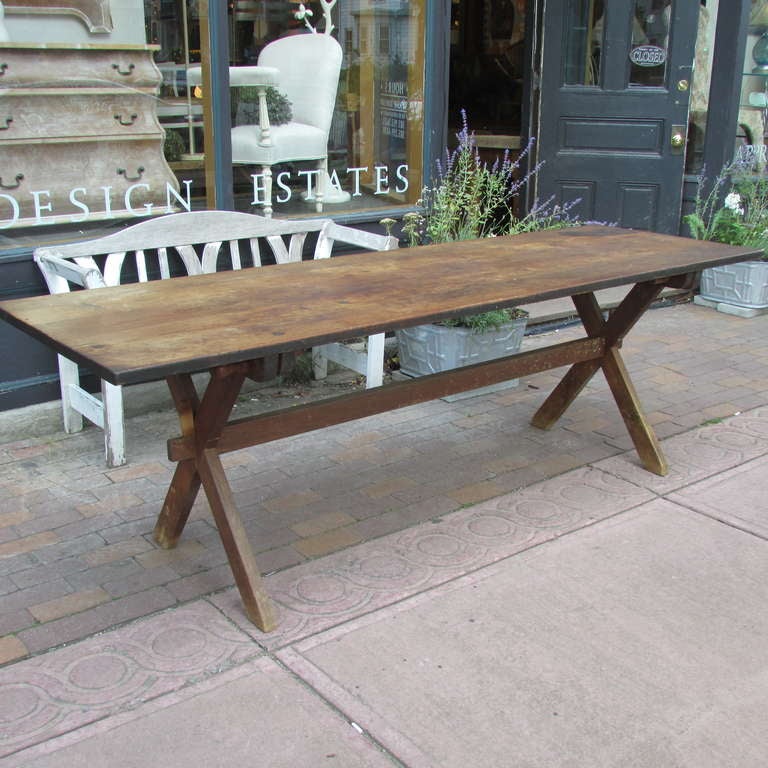 20th Century Antique American Pine Sawbuck Table & Benches