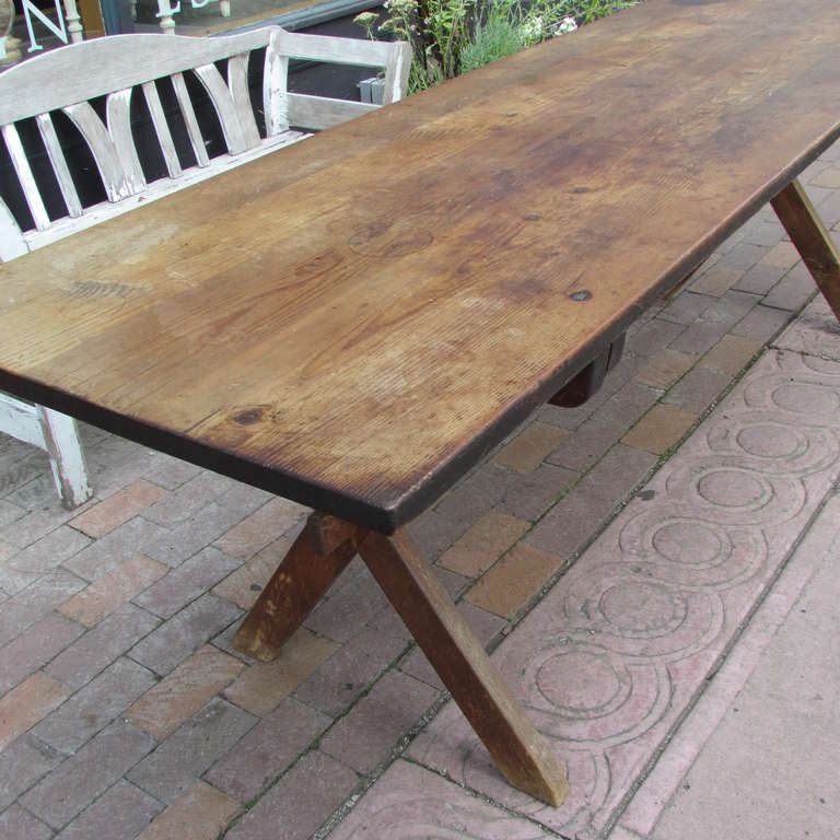 Antique American Pine Sawbuck Table & Benches 1
