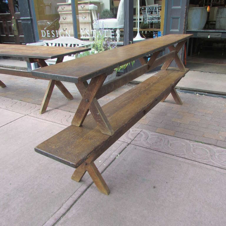 Antique American Pine Sawbuck Table & Benches 3